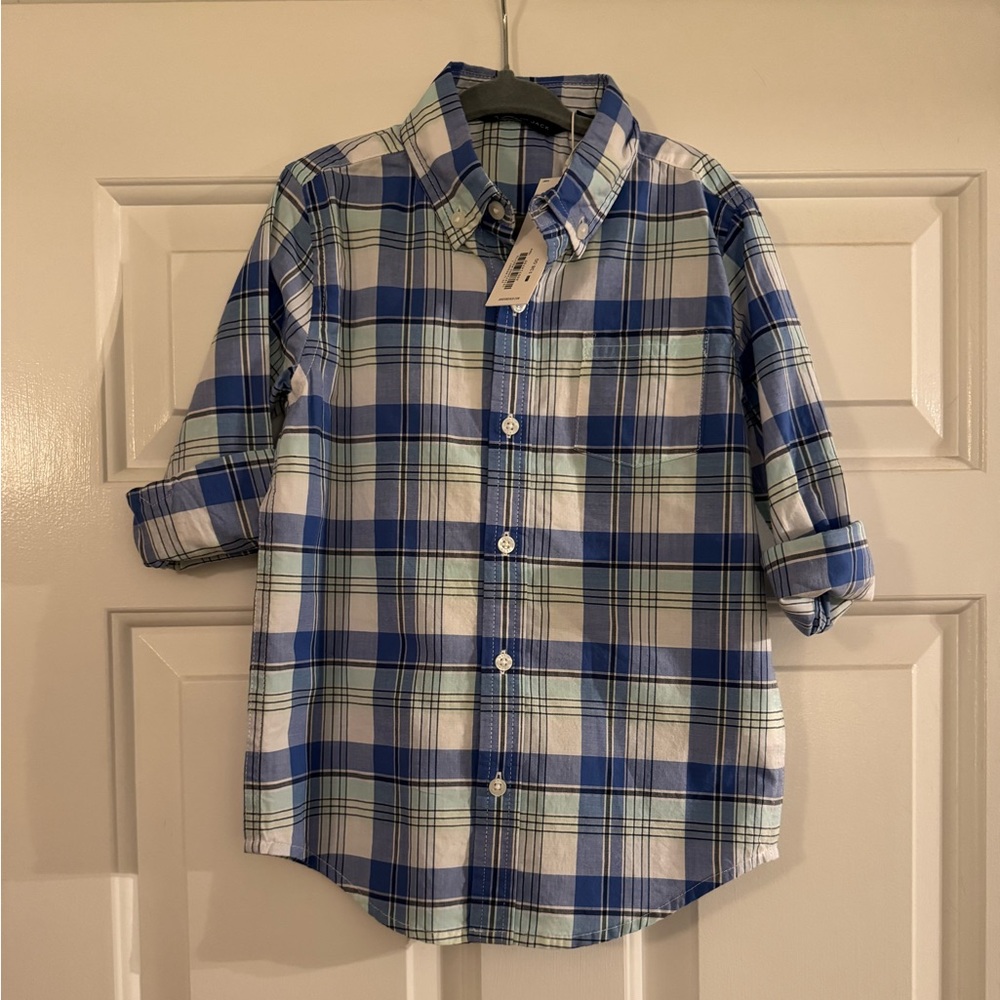 Janie and Jack Blue and White Plaid Button Down Shirt